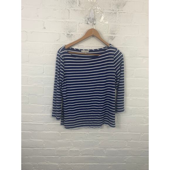 Hobbs Women's V-Neck Avia Slub Striped T-Shirt Long Sleeve Blue White Size L - Picture 1 of 4